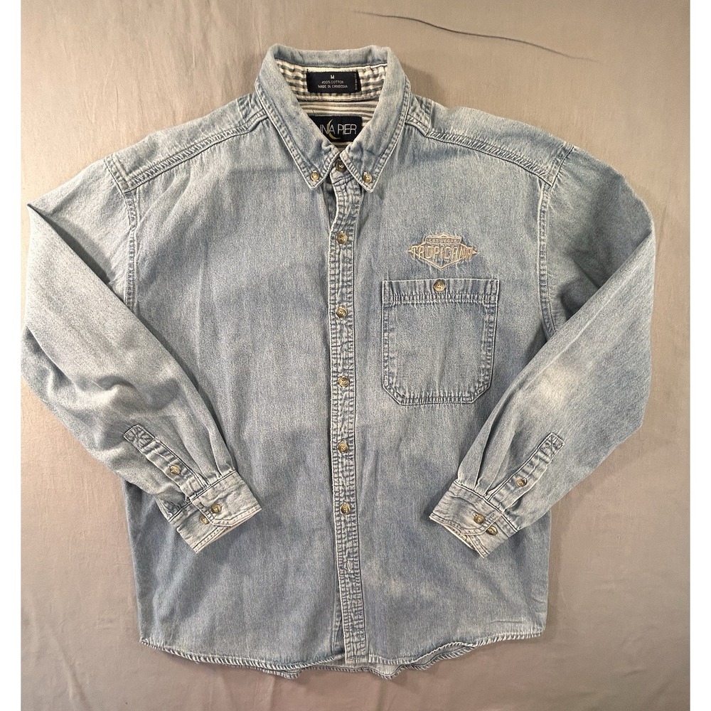 VTG Luna Pier Las Vegas Tropicana Denim Long Sleeve Shirt Men's Med Lost‎ Button